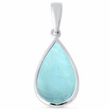 Teardrop Pear Shape Solitaire Pendant Created Blue Opal 925 Sterling Silver