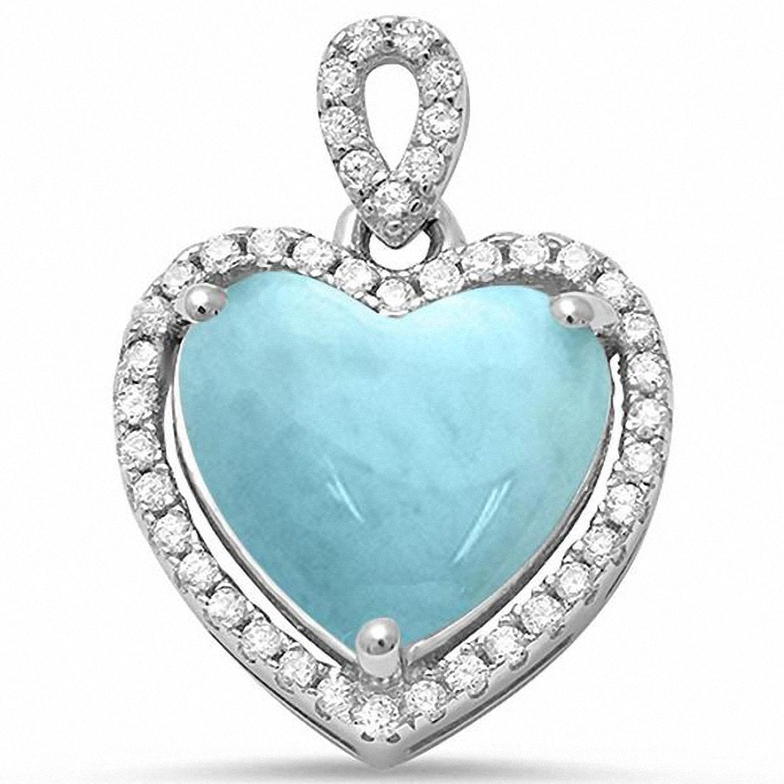 Halo Heart Pendant Heart Simulated Larimar 925 Sterling Silver