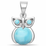 Owl Pendant Charm Lab Created Opal Solid 925 Sterling Silver