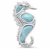 Seahorse Pendant Lab Created Larimar Round 925 Sterling Silver