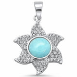 Sun Starfish Larimar Cubic Zirconia Pendant Ocean Beach 925 Sterling Silver