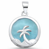 Palm Tree Wave Larimar Pendant 925 Sterling Silver