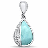 Teardrop Pear Lab Created Larimar Round Cubic Zirconia Pendant 925 Sterling Silver