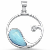 Ocean Beach wave Pendant Lab Created Opal Round Cubic Zirconia 925 Sterling Silver