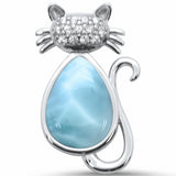 Cat Pendant Charm Round Cubic Zirconia Created Opal Solid 925 Sterling Silver