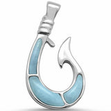 Fish Hook Pendant Charm Simulated Stone Solid 925 Sterling Silver