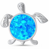 Turtle Pendant Charm Simulated Stone Round Cubic Zirconia 925 Sterling Silver