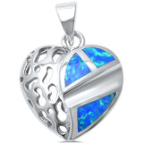 Heart Pendant Lab Created Blue Opal 925 Sterling Silver Choose Color - Blue Apple Jewelry
