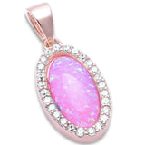 Halo Oval Pendant Lab Created Opal Round Cubic Zirconia 925 Sterling Silver Choose Color - Blue Apple Jewelry