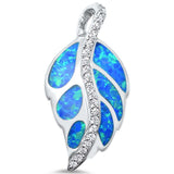 Big Leaf Pendant Created Opal Round Cubic Zirconia 925 Sterling Silver Choose Color - Blue Apple Jewelry