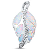 Big Leaf Pendant Lab Created Opal Round Cubic Zirconia 925 Sterling Silver