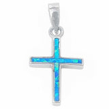Cross Pendant Lab Created Opal Solid 925 Sterling Silver