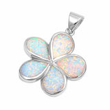 Plumeria Flower Pendant Charm Lab Created Opal Solid 925 Sterling Silver