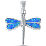 Dragonfly Pendant Lab Created Fire Opal 925 Sterling Silver