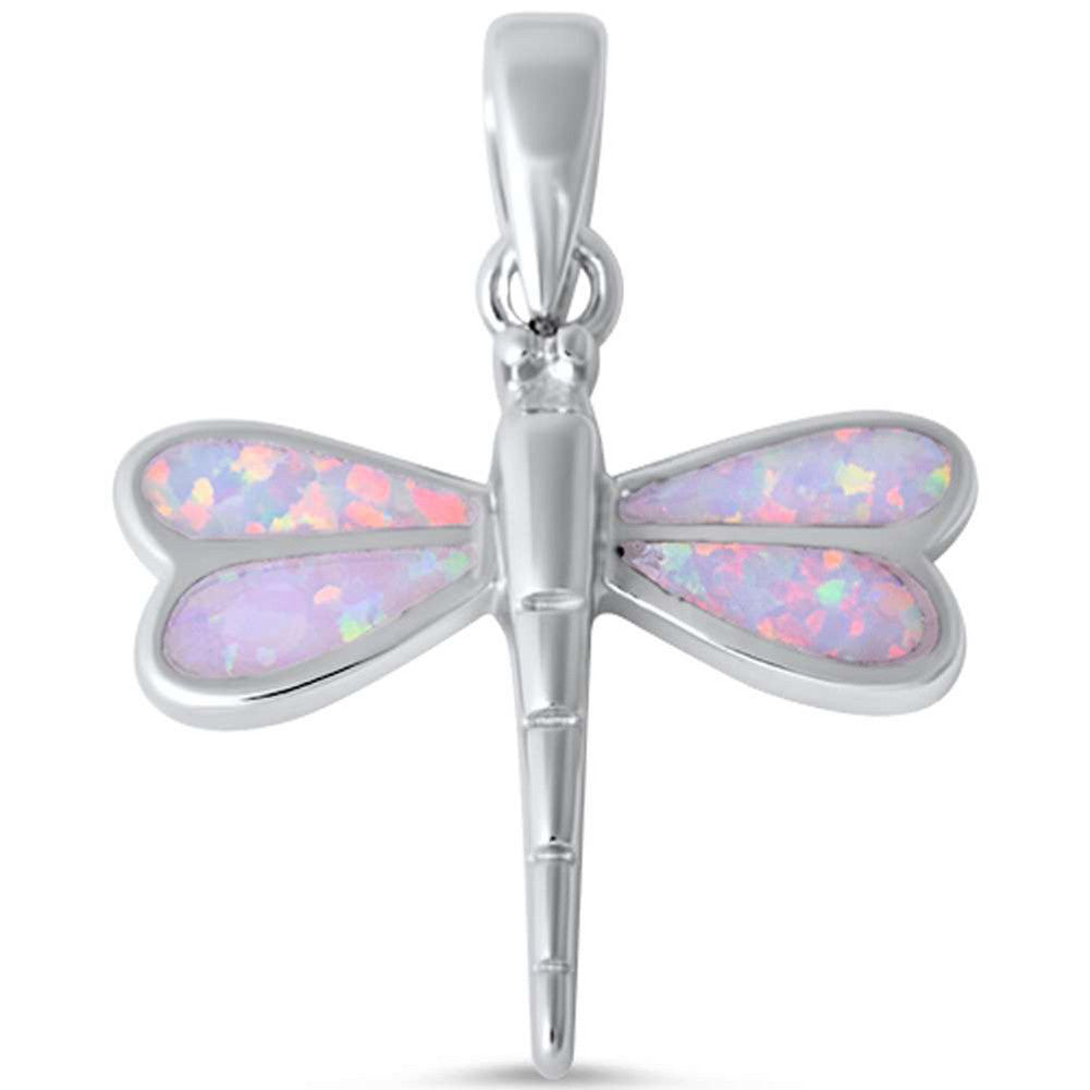 Dragonfly Pendant Lab Created Fire Opal 925 Sterling Silver Choose Color - Blue Apple Jewelry