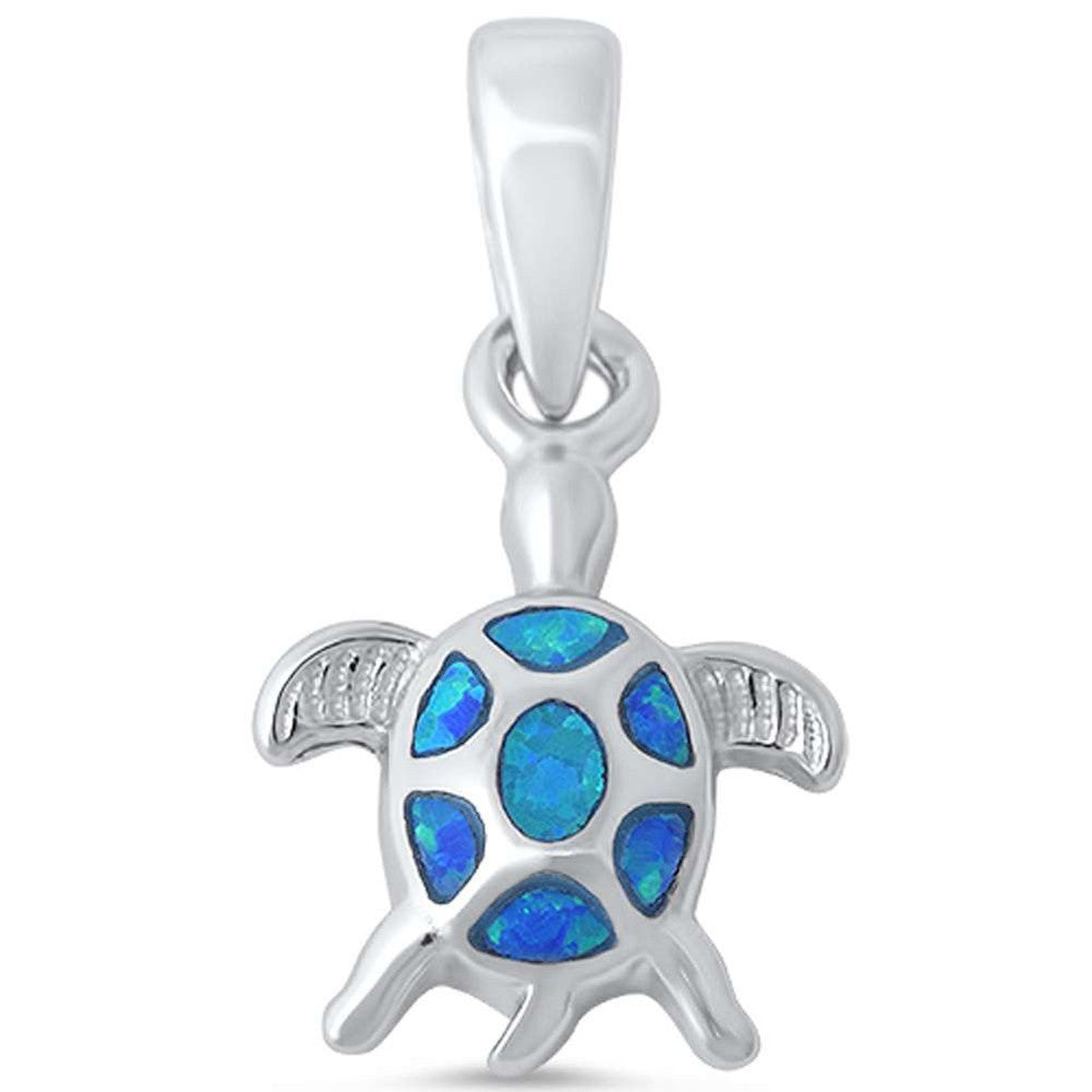 Turtle Pendant Lab Created Opal 925 Sterling Silver Choose Color Turtle Charm Choose Color - Blue Apple Jewelry
