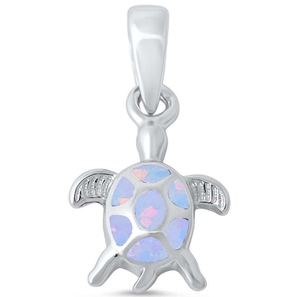 Turtle Pendant Lab Created Opal 925 Sterling Silver Choose Color Turtle Charm Choose Color - Blue Apple Jewelry