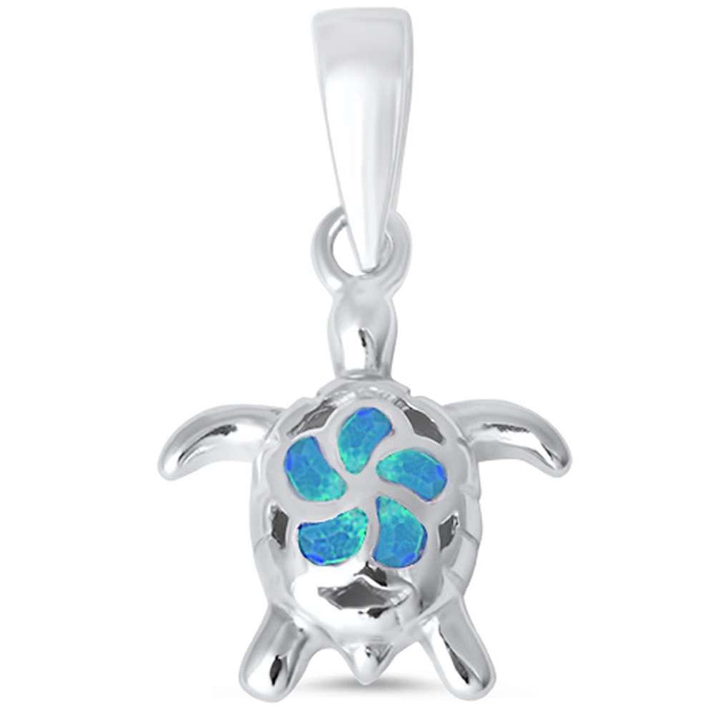 Turtle Pendant Lab Created Fire Opal 925 Sterling Silver Choose Color Turtle Charm - Blue Apple Jewelry