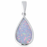 Teardrop Pear Shape Solitaire Pendant Created Blue Opal 925 Sterling Silver