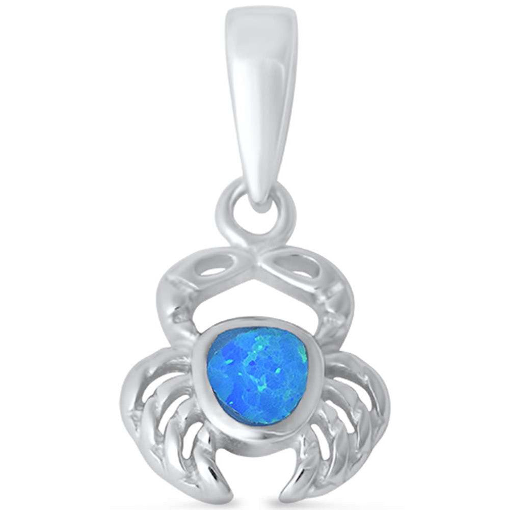 Crab Pendant Lab Created Blue Fire Opal 925 Sterling Silver - Blue Apple Jewelry