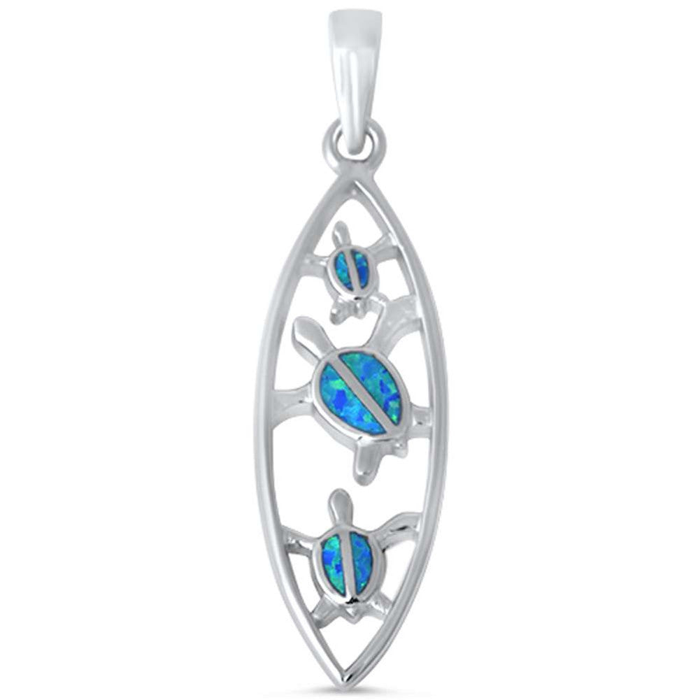 Turtle Pendant Lab Created Opal 925 Sterling Silver Marquise Design