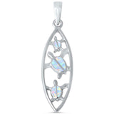 Turtle Pendant Lab Created Opal 925 Sterling Silver Choose Color Marquise Design - Blue Apple Jewelry