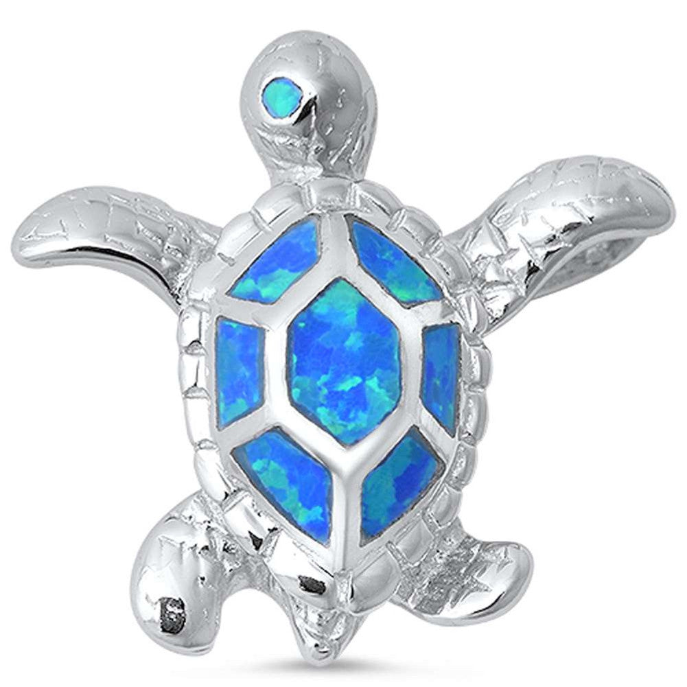 Turtle Pendant Lab Created Fire Blue Opal 925 Sterling Silver Choose Color - Blue Apple Jewelry