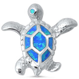 Turtle Pendant Lab Created Fire Blue Opal 925 Sterling Silver