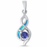 Fashion Infinity Crisscross Pendant Lab Created Opal Round Simulated Tanzanite 925 Sterling Silver