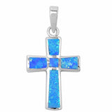 Cross Pendant Lab Created Opal 925 Sterling Silver