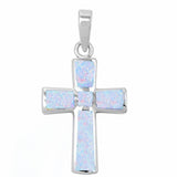 Cross Pendant Lab Created Opal 925 Sterling Silver