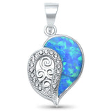 Fancy Swirl Filigree Heart Pendant Round Cubic Zirconia Created Opal 925 Sterling Silver Choose Color