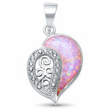Fancy Swirl Filigree Heart Pendant Round Cubic Zirconia Created Opal 925 Sterling Silver Choose Color