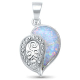 Fancy Swirl Filigree Heart Pendant Round Cubic Zirconia Created Opal 925 Sterling Silver Choose Color