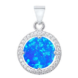 Halo Wedding Pendant Round Lab Created Opal Cubic Zirconia 925 Sterling Silver Choose Color