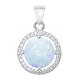 Halo Wedding Pendant Round Lab Created Opal Cubic Zirconia 925 Sterling Silver Choose Color