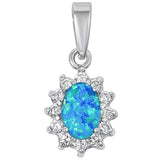Halo Pendant Oval Lab Created Fire Opal Round Cubic Zirconia 925 Sterling Silver Choose Color - Blue Apple Jewelry