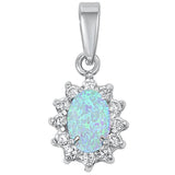 Halo Pendant Oval Lab Created Fire Opal Round Cubic Zirconia 925 Sterling Silver Choose Color - Blue Apple Jewelry