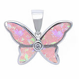 Butterfly Pendant Charm Created Opal Bezel Round Cubic Zirconia 925 Sterling Silver Choose Color