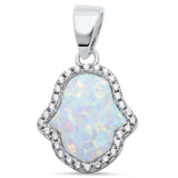 Hamsa Pendant Charm Created Opal 925 Sterling Silver Round CZ Choose Color Hamesh Hand of God - Blue Apple Jewelry