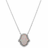 Hamsa Hand of God Necklace Pendant Round Lab Created Opal 925 Sterling Silver