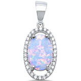 Halo Pendant Charm Oval Created Opal Round Cubic Zirconia 925 Sterling Silver Choose Color - Blue Apple Jewelry