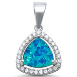 Halo Pendant Charm Trillion Lab Created Opal Round Cubic Zirconia 925 Sterling Silver Choose Color
