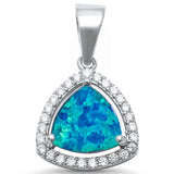 Halo Pendant Charm Trillion Created Opal Round Cubic Zirconia 925 Sterling Silver Choose Color - Blue Apple Jewelry