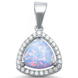Halo Pendant Charm Trillion Created Opal Round Cubic Zirconia 925 Sterling Silver Choose Color - Blue Apple Jewelry
