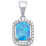 Halo Pendant Charm Radiant Created Opal Round Cubic Zirconia 925 Sterling Silver Choose Color - Blue Apple Jewelry