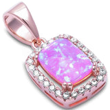Halo Pendant Charm Radiant Created Opal Round Cubic Zirconia 925 Sterling Silver Choose Color - Blue Apple Jewelry