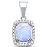 Halo Pendant Charm Radiant Created Opal Round Cubic Zirconia 925 Sterling Silver Choose Color - Blue Apple Jewelry