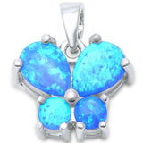 Butterfly Pendant Teardrop Pear Round Created Opal 925 Sterling Silver (14 mm)