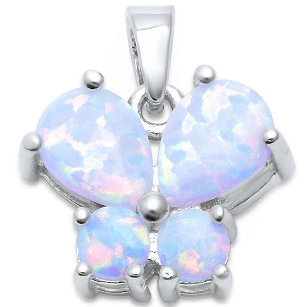 Butterfly Pendant Teardrop Pear Round Created Opal 925 Sterling Silver choose color Butterfly Charm - Blue Apple Jewelry